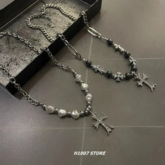 Cross Pearl Splicing Necklace