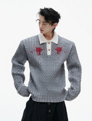 Sequined Lapel Knit Sweater