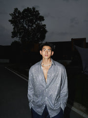 Glitter Shimmer Relaxed Fit Button-Up Shirt