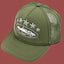 Corteiz Vintage Olive Green Trucker Hat with White Stars and Cruise Ship Graphic
