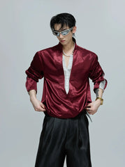 V-neck Satin Lace Loose Fit Shirt