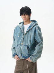 Hooded Denim Jacket with Pockets