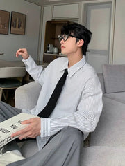 Striped Button-Up Tie Shirt