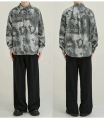 Vintage Mythological Tapestry Print Button-Up Shirt