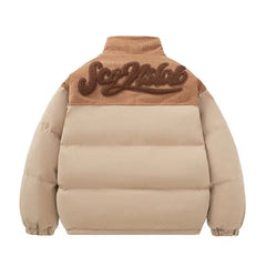 Puffer Jacket with Corduroy Accent