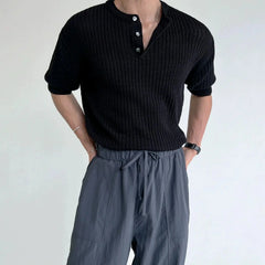 Short-sleeved Knitted Henley