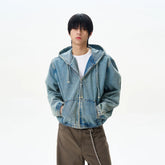 Hooded Denim Jacket with Pockets