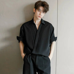 Elegant Pleated Button-Up Shirt