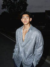 Glitter Shimmer Relaxed Fit Button-Up Shirt