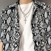 Multi-Layer Ring Cross Necklace