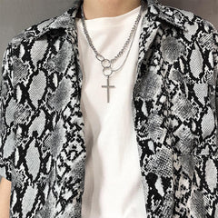 Multi-Layer Ring Cross Necklace