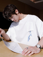 Oversized Whale Embroidered T-Shirt