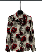 Rose Print Loose Fit Button Up Shirt