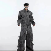 Distressed Zipper Denim Jacket and Pants