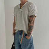 Henry Collar Ribbed Short Sleeve Pullover