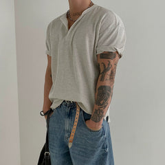 Henry Collar Ribbed Short Sleeve Pullover