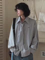 Striped Long-Sleeve Shirt with Tie