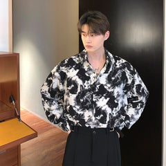Tie-dye Contrast Color Lapel Shirt