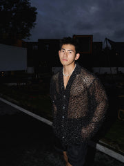 Sequin Mesh See-Through Long Sleeve Shirt