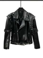 PU Leather Motorcycle Jacket with Studded Details
