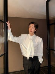 Stand Collar Tie Long Sleeve Shirt