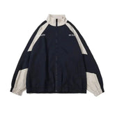 College Contrasting Color Splicing Stand Collar Jacket