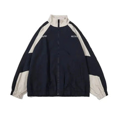College Contrasting Color Splicing Stand Collar Jacket