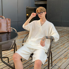 Knitted V-Neck Top & Shorts