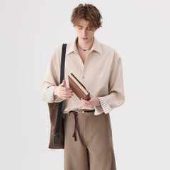 Linen Blend Striped Collar Button Shirt