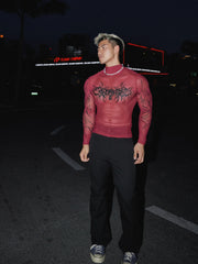 Sheer Gothic Print Slim Fit Pullover