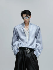 V-neck Satin Lace Loose Fit Shirt