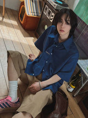 Short Sleeve Loose Fit Shirt with Tie