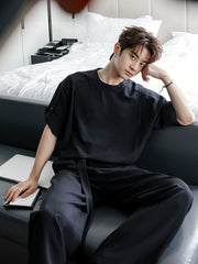 Five-Point Sleeve Round Neck Casual Shirt