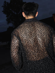 Sequin Mesh See-Through Long Sleeve Shirt