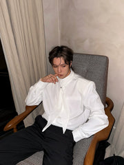 Stand Collar Tie Long Sleeve Shirt