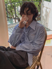 Striped Long-Sleeve Shirt with Tie