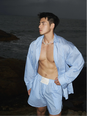 Embroidered Button-Up Striped Shirt