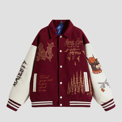 Embroidered Patchwork Varsity Baseball Jacket