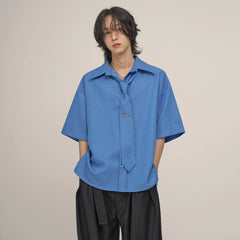 Short Sleeve Loose Fit Shirt with Tie