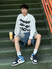 Letter Print Long Sleeve Casual Shirt