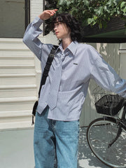Striped Long-Sleeve Shirt with Tie