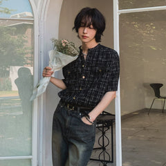 Short Sleeve Round Neck Striped Cardigan