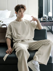 Five-Point Sleeve Round Neck Casual Shirt