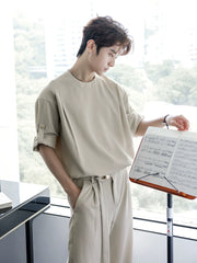 Five-Point Sleeve Round Neck Casual Shirt