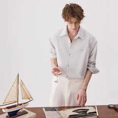 Linen Blend Striped Collar Button Shirt
