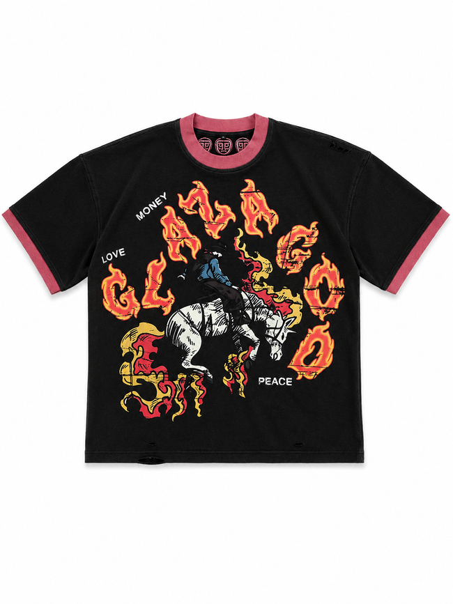 GLAZA GOD The Colt- Distressed Acid Wash Oversized Tee - 01 Hover Image