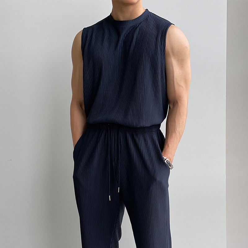 Pleated Stripe Vest and Pants