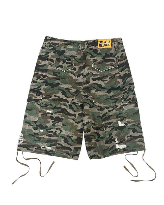 Bottega Desires Distressed Camo Cargo Shorts Green Main Image