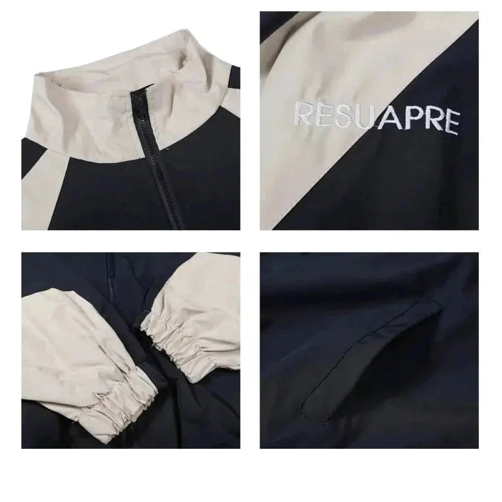 College Contrasting Color Splicing Stand Collar Jacket