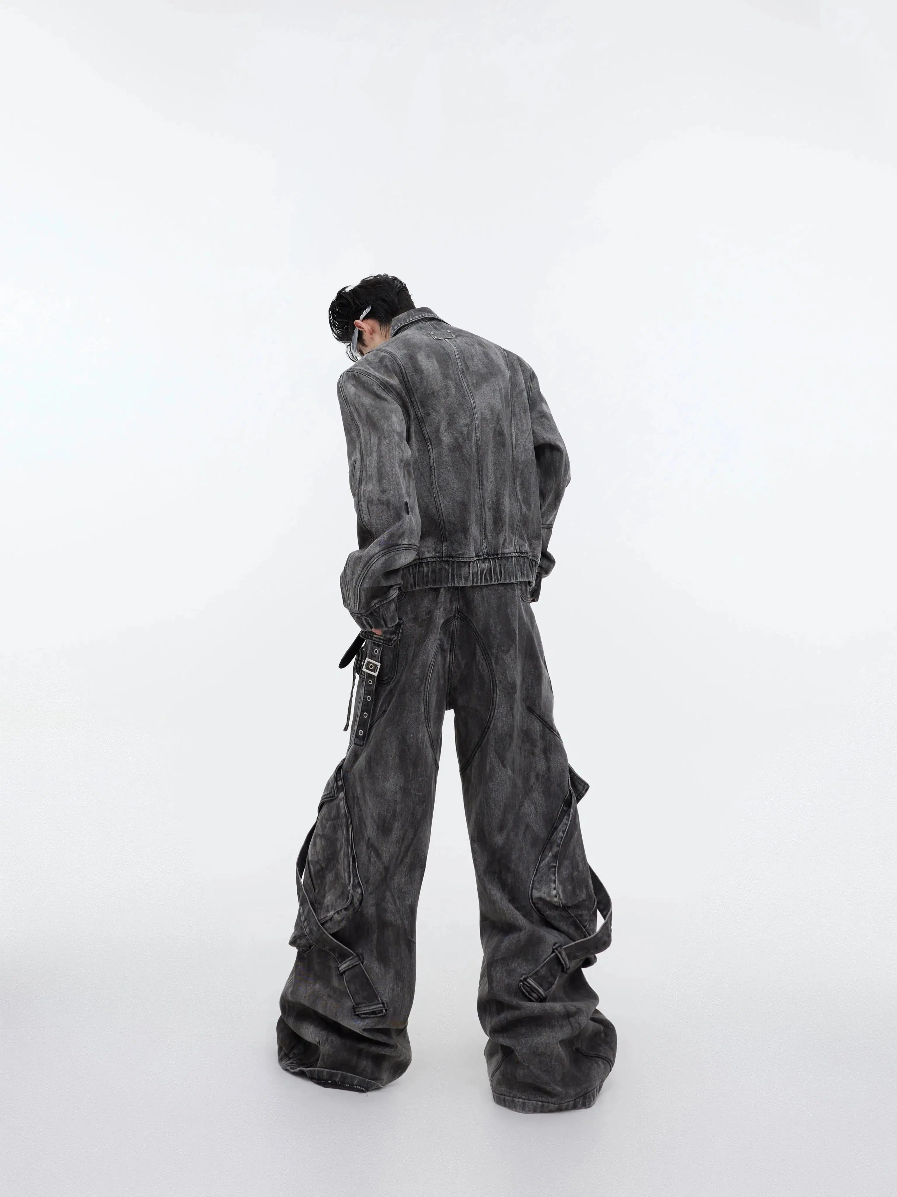 Distressed Zipper Denim Jacket and Pants
